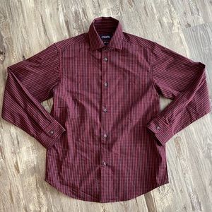Chaps Red/Black Check Cotton “Stretch” Long Sleeve Oxford- M (10-12)